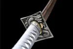 20-inch Samurai Sword Training Wooden Sword Type B tsuba guard close-up showing engraved geometric pattern, training samurai sword, wooden samurai sword