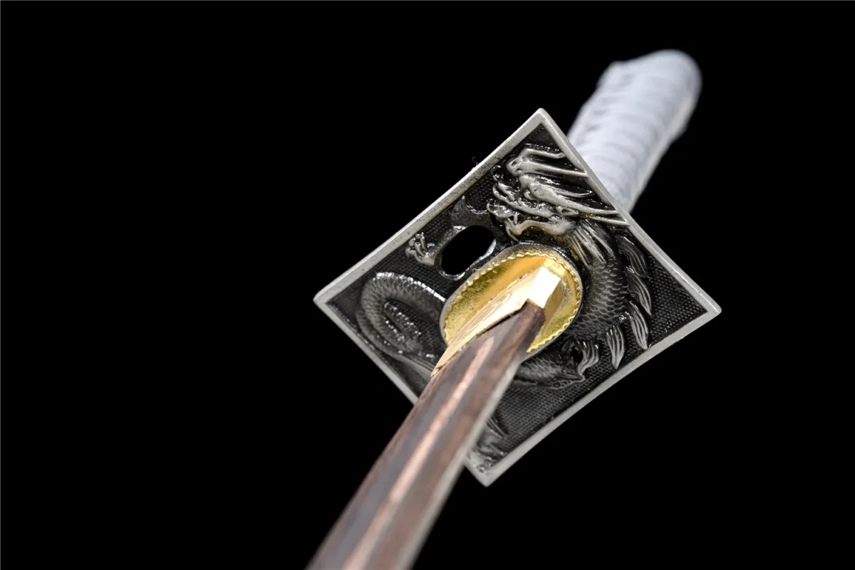 20-inch Samurai Sword Training Wooden Sword Type B brass habaki and wooden blade-mouth junction close-up, training samurai sword, wooden samurai sword