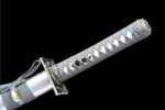20-inch Samurai Sword Training Wooden Sword Type B tsuka-ito wrap and samegawa handle detail in white cord and wood, training samurai sword, wooden samurai sword