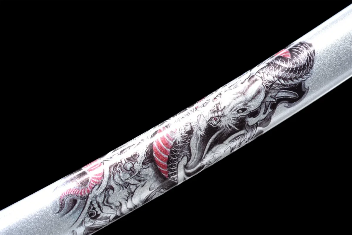 20-inch Samurai Sword Training Wooden Sword Type B dragon motif printed on white lacquered scabbard, training samurai sword, wooden samurai sword