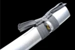 20-inch Samurai Sword Training Wooden Sword Type B sageo cord knot and tassel on white scabbard detail, training samurai sword, wooden samurai sword