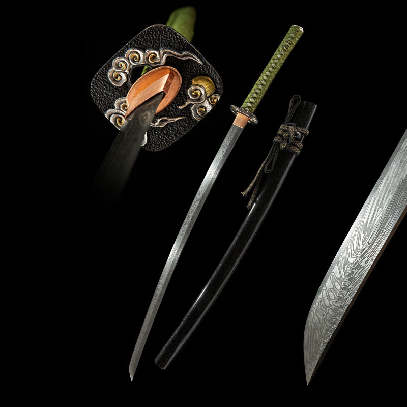 Auspicious Cloud Knife complete components display, including blade, Tsuba, handle, and scabbard, for structural understanding.