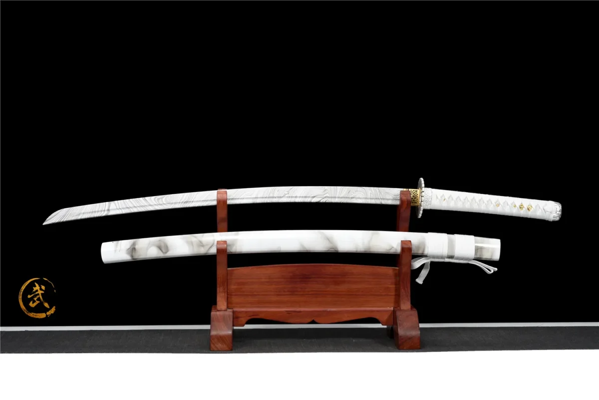 Plastic Training Knife Type A reverse stand display showing plastic blade and scabbard full view, training samurai sword, plastic training sword