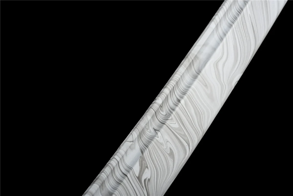 Plastic Training Knife Type A mid-blade swirl pattern detail on white plastic blade, training samurai sword, plastic training sword