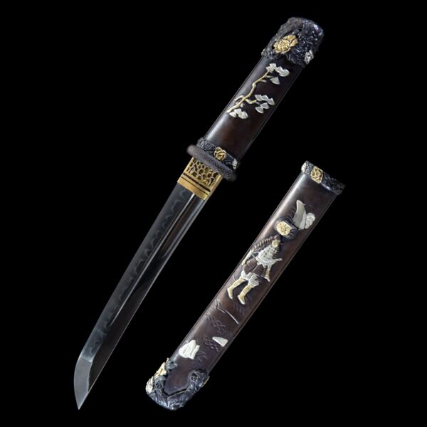 Premium Tanto blade and scabbard separated, ideal for detailed component inspection.