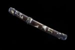 Premium Tanto scabbard full view, revealing intricate dragon motif and elegant curves.