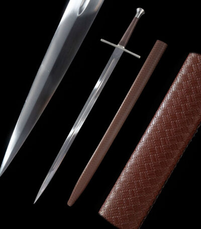 Brown European Sword full set display, including blade, scabbard, and stand, complete collection