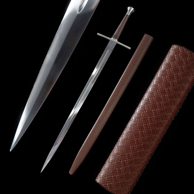 Brown European Sword full set display, including blade, scabbard, and stand, complete collection