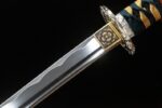 Warrior Soul blade and guard joint close-up, showcasing metallic sheen, pattern, and fitting details