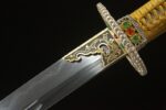 Daming Imperial Sword guard and collar close-up, showcasing ornate carving, jewel inlays, and exquisite craftsmanship