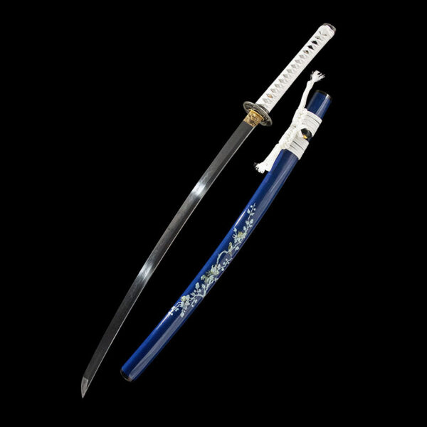 Snow Lotus Warrior disassembled components display, including blue scabbard, blade, handle, for part inspection.