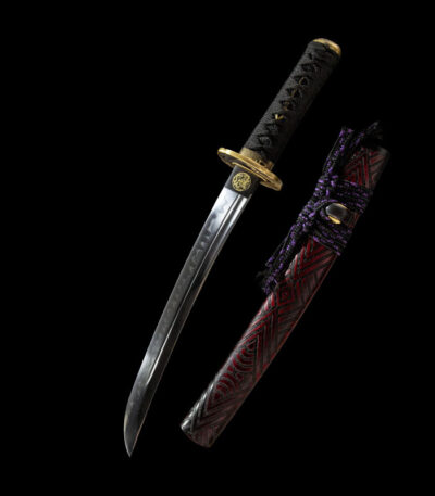 Demon Shadow Wakizashi full display, including blade, scabbard, and fittings, collectible item