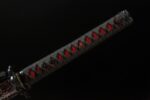 Blood Eagle Guard Japanese Sword, handle, black cord wrapping, red rhombus lining, anti-slip design, comfortable grip, weapon part