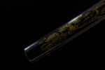 Green Shade Katana scabbard end close-up, showcasing its smooth green lacquer finish and finishing details.