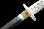 Little White Dragon Wakizashi blade to handle connection, showing the short sword's structural integrity