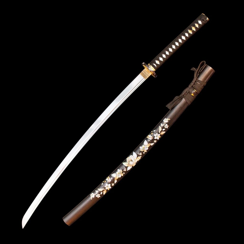 Flower Phantom Blade Katana full display, blade, handle, and scabbard in harmonious unity