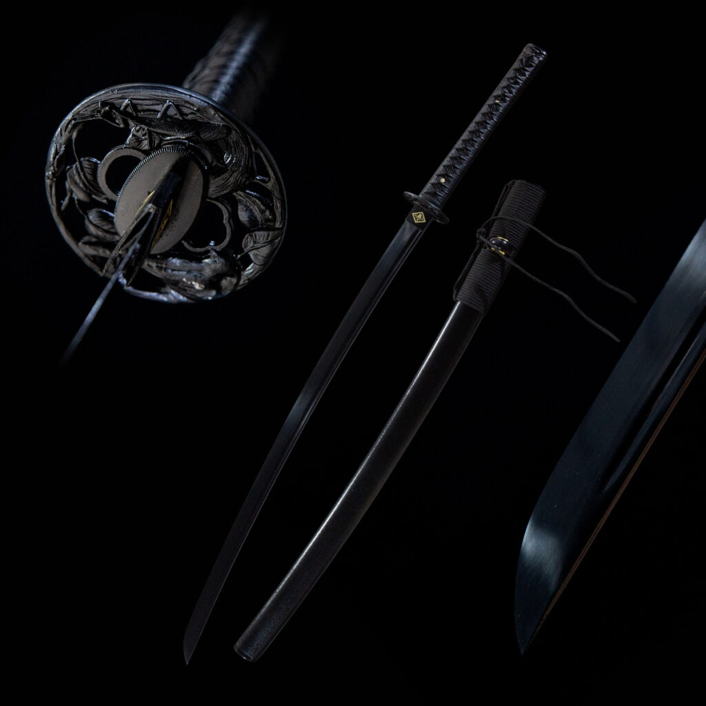 Tactical Black Warrior Samurai components, blade, scabbard, handle disassembled for appreciation and maintenance