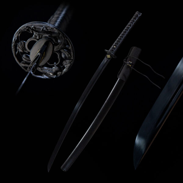 Tactical Black Warrior Samurai components, blade, scabbard, handle disassembled for appreciation and maintenance