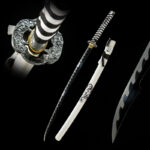 Mermaid Sword full display, including blade, handle, and white scabbard