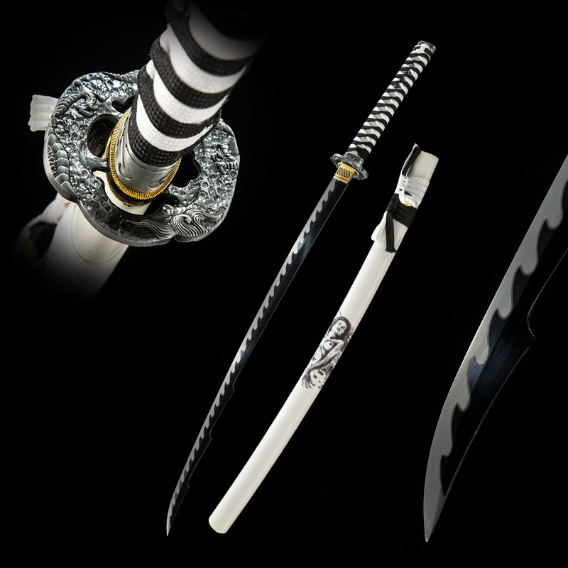 Mermaid Sword full display, including blade, handle, and white scabbard