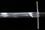European sword full view, horizontal display, complete blade, hilt, and pommel.