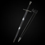 Knight Sword full view, complete assembly, historical replica, display item.