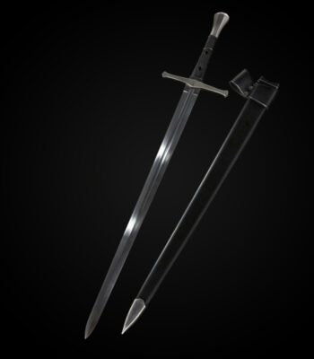 Knight Sword full view, complete assembly, historical replica, display item.