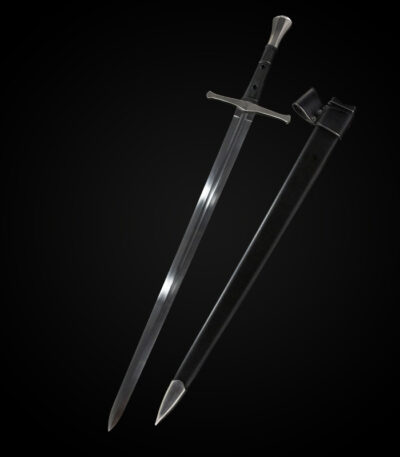 Knight Sword full view, complete assembly, historical replica, display item.
