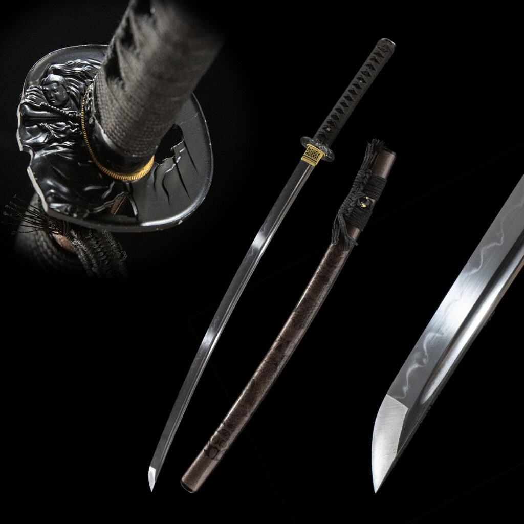 Demon-killing Sword complete view, including handle, blade, scabbard, and blade tip close-up, showcasing overall design.