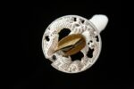 Little White Dragon Wakizashi tsuba close-up, openwork design, exquisite craftsmanship