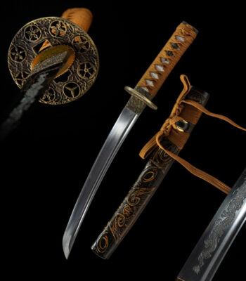 Golden Dragon Blade full display, including blade, scabbard, and accessories, art collectible