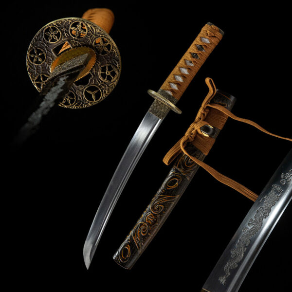 Golden Dragon Blade full display, including blade, scabbard, and accessories, art collectible