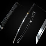 Space Warrior components disassembled view, handle, blade, scabbard separated, for maintenance or customization.