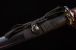 Flower Phantom Blade Katana Scabbard sageo knot close-up, showcasing traditional black cord tying method and kurigata details