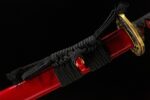 Dragon Slayer Sword kurigata section close-up, black sageo cord secured