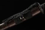Demon-killing sword, scabbard, black cord, golden ring, dark floral texture, exquisite decoration, sheath detail display