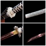 White Lotus knife, blue and white cord-wrapped handle, white lotus-shaped guard, gold decoration, exquisite craftsmanship, traditional knife