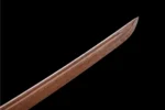 Rosewood Katana Training Sword wooden blade mid-section curvature and natural grain detail, training samurai sword, wooden samurai sword