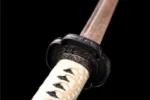 Rosewood Katana Training Sword full display on wooden stand, training samurai sword, wooden samurai sword