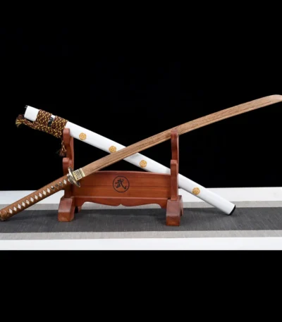 Samurai Sword Training Wooden Sword F Type crossed stand display of two swords, training samurai sword, wooden samurai sword
