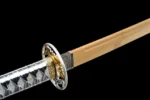Silver Peony brass habaki and blade-mouth junction detail on samurai sword