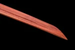 Tang Bohu Dian Qiuxiang wooden blade mid-section grain and curvature detail in natural finish, training samurai sword, wooden samurai sword