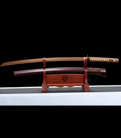 Samurai Sword Training Wooden Sword AB Type sheathed and unsheathed sword pair detail, training samurai sword, wooden samurai sword, wooden training samurai sword
