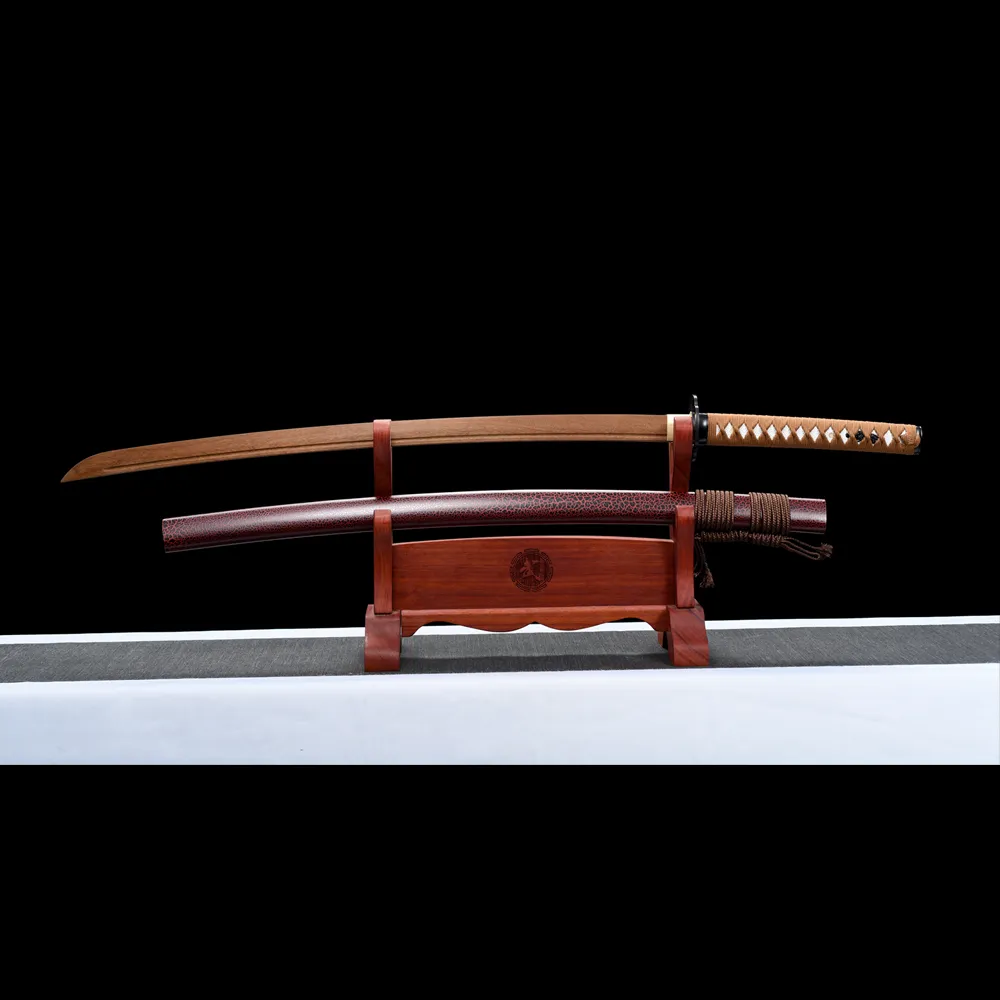 Samurai Sword Training Wooden Sword AB Type sheathed and unsheathed sword pair detail, training samurai sword, wooden samurai sword, wooden training samurai sword
