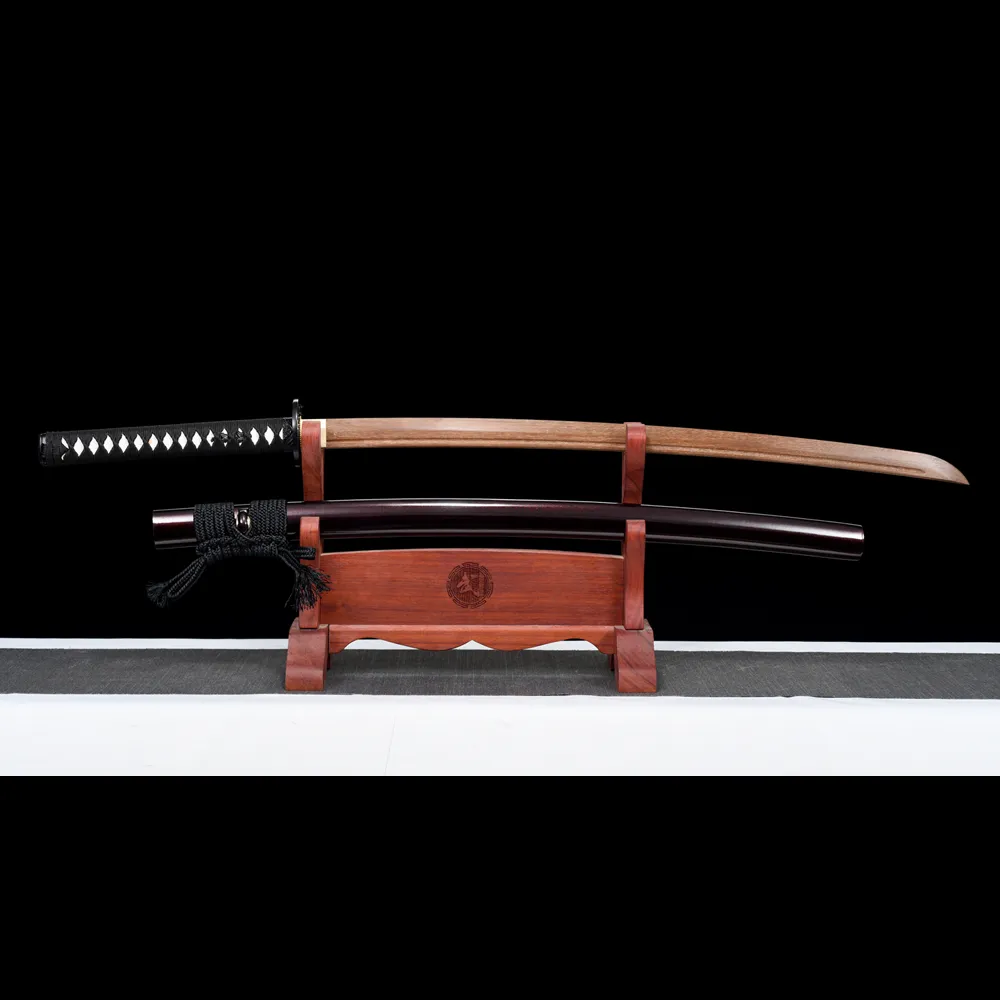 Samurai Sword Training Wooden Sword AC Type sheathed and unsheathed pair detail, training samurai sword, wooden samurai sword, wooden training samurai sword