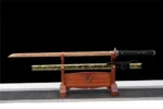 KATANA Training Wooden Sword E reverse full display on wooden stand detail, training samurai sword, wooden samurai sword
