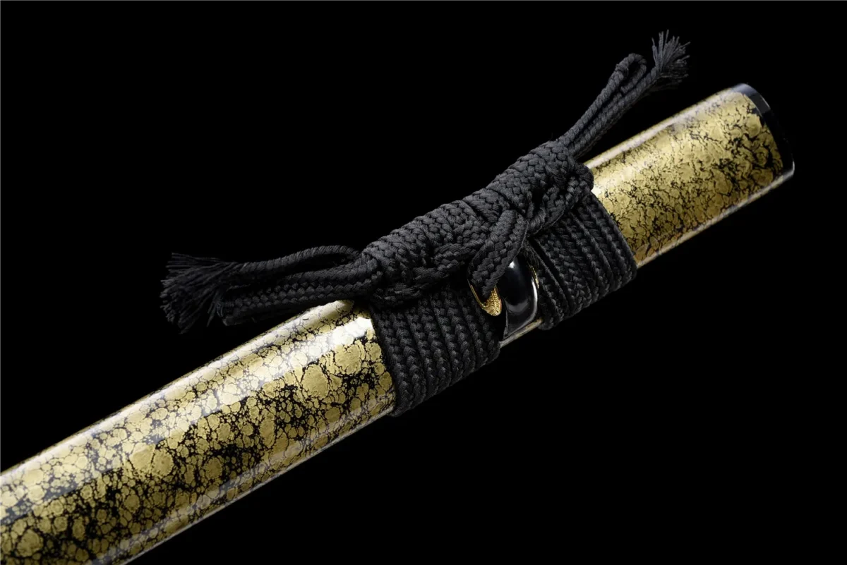 KATANA Training Wooden Sword E sageo cord knot on lacquered scabbard detail, training samurai sword, wooden samurai sword
