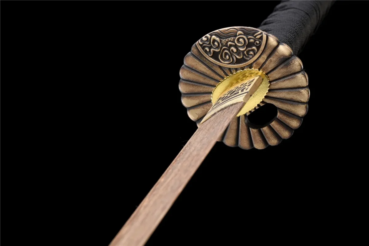 KATANA Training Wooden Sword E nakago and seppa junction through tsuba detail, training samurai sword, wooden samurai sword