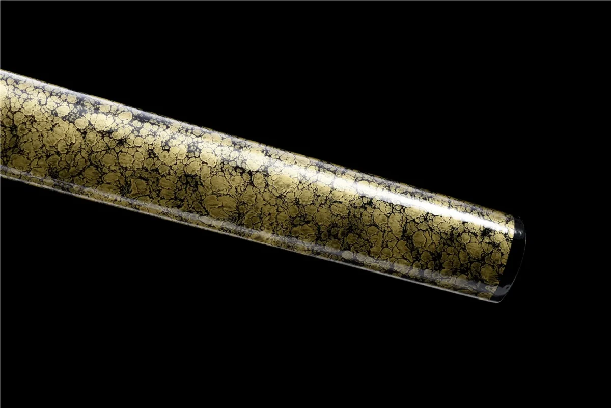 KATANA Training Wooden Sword E scabbard floral-pattern detail in gold and black, training samurai sword, wooden samurai sword