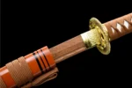 12-inch Samurai Sword Training Wooden Sword F Type braided cord wrap on orange lacquered scabbard, training samurai sword, wooden samurai sword